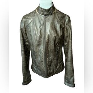 M.S.S.P. Vegan DistressedFaux Leather Brown Moto Jacket Size M